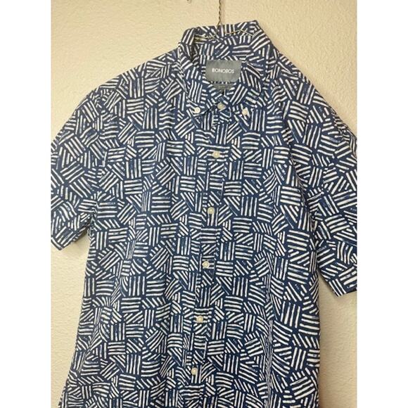 Bonobos Slim Medium Short Sleeve Blue Geometric Collared Shirt - Picture 6 of 10